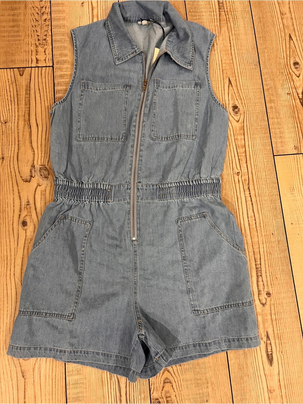 Elan Light Denim Sleeveless Zip Romper
